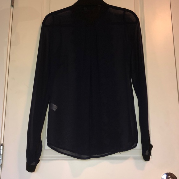 Warehouse Navy Blue Lace Panel Button Down Shirt - Picture 3 of 8